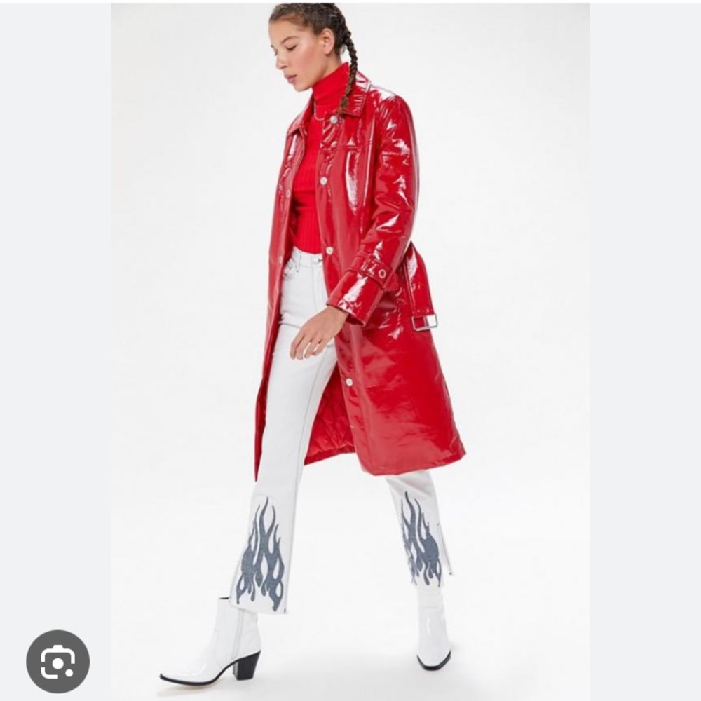 Avec les filles patent faux leather trench coat